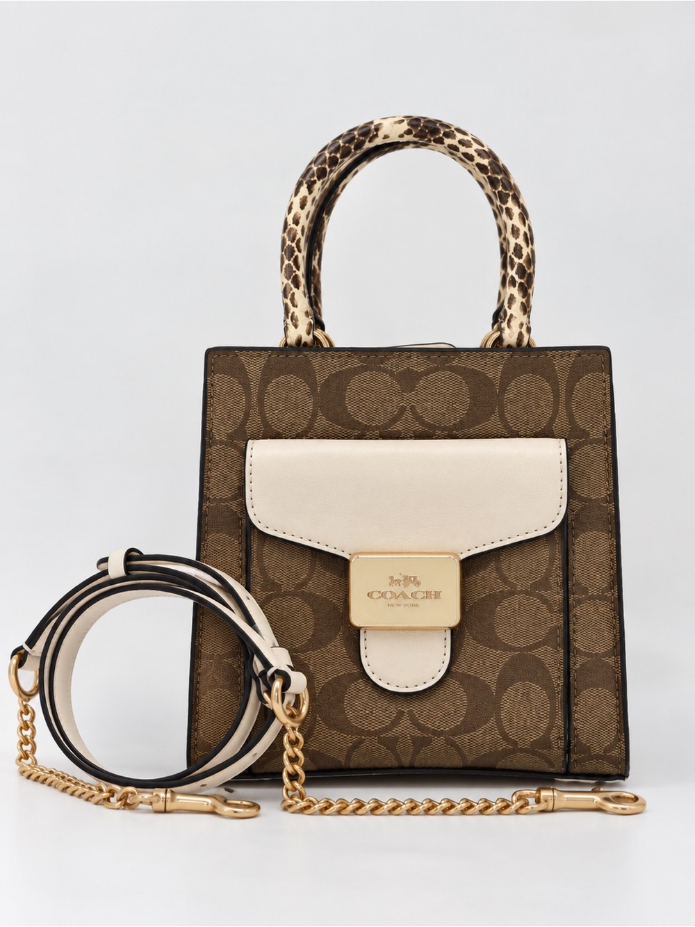 Coach Mini Pepper Crossbody Signature Canvas Snake Embossed C7227